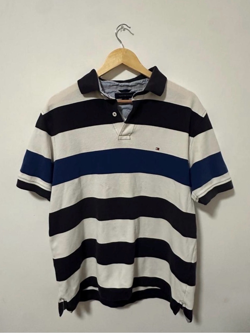 Tommy Hilfiger Men’s Black, White & Navy Striped Polo